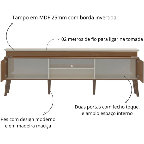 Rack Lumina para TV até 75 Polegadas 2 Portas Artely Cinamomo Off White - Imagem 3
