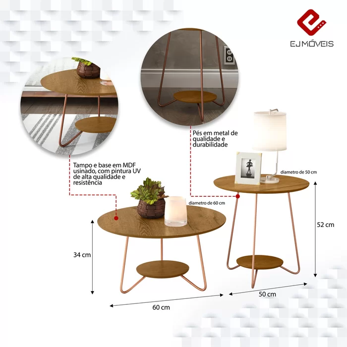 Conjunto Liz Mesa De Centro E Canto Lateral Ej Móveis - Imagem 7