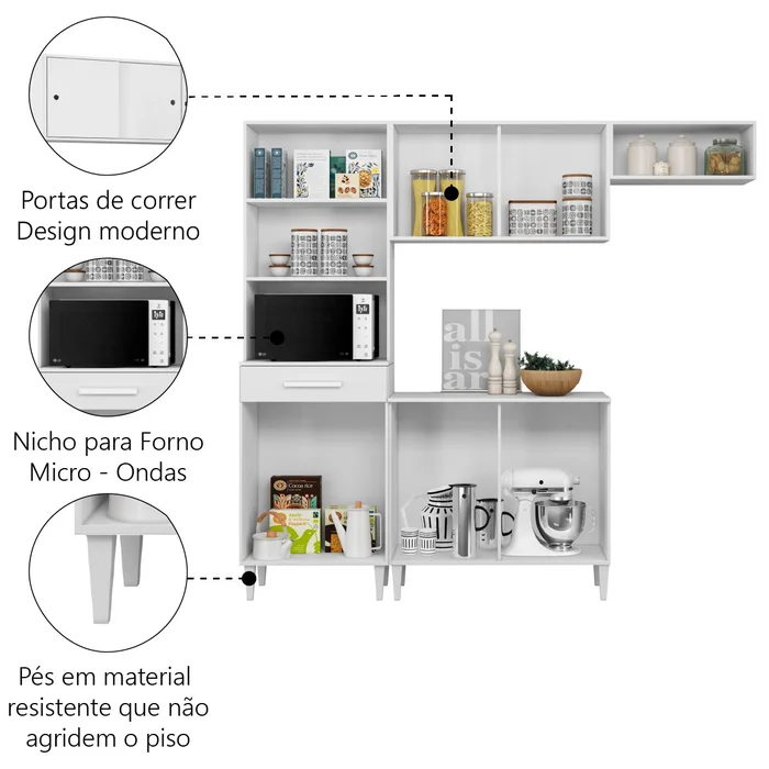 Armário de Cozinha Isabelle 6 Portas 1 Gaveta Aramóveis - Imagem 6