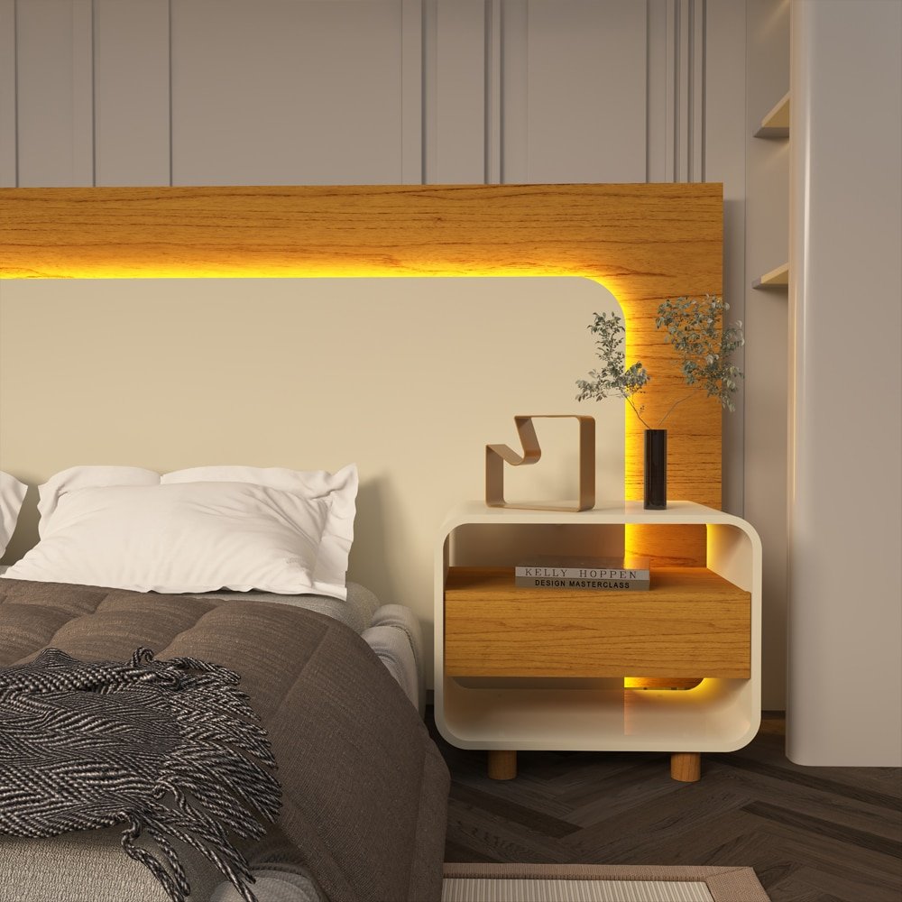 Cabeceira Box Innova com 2 Mesas de Cabeceira NaturaleOff White Gelius - Imagem 2