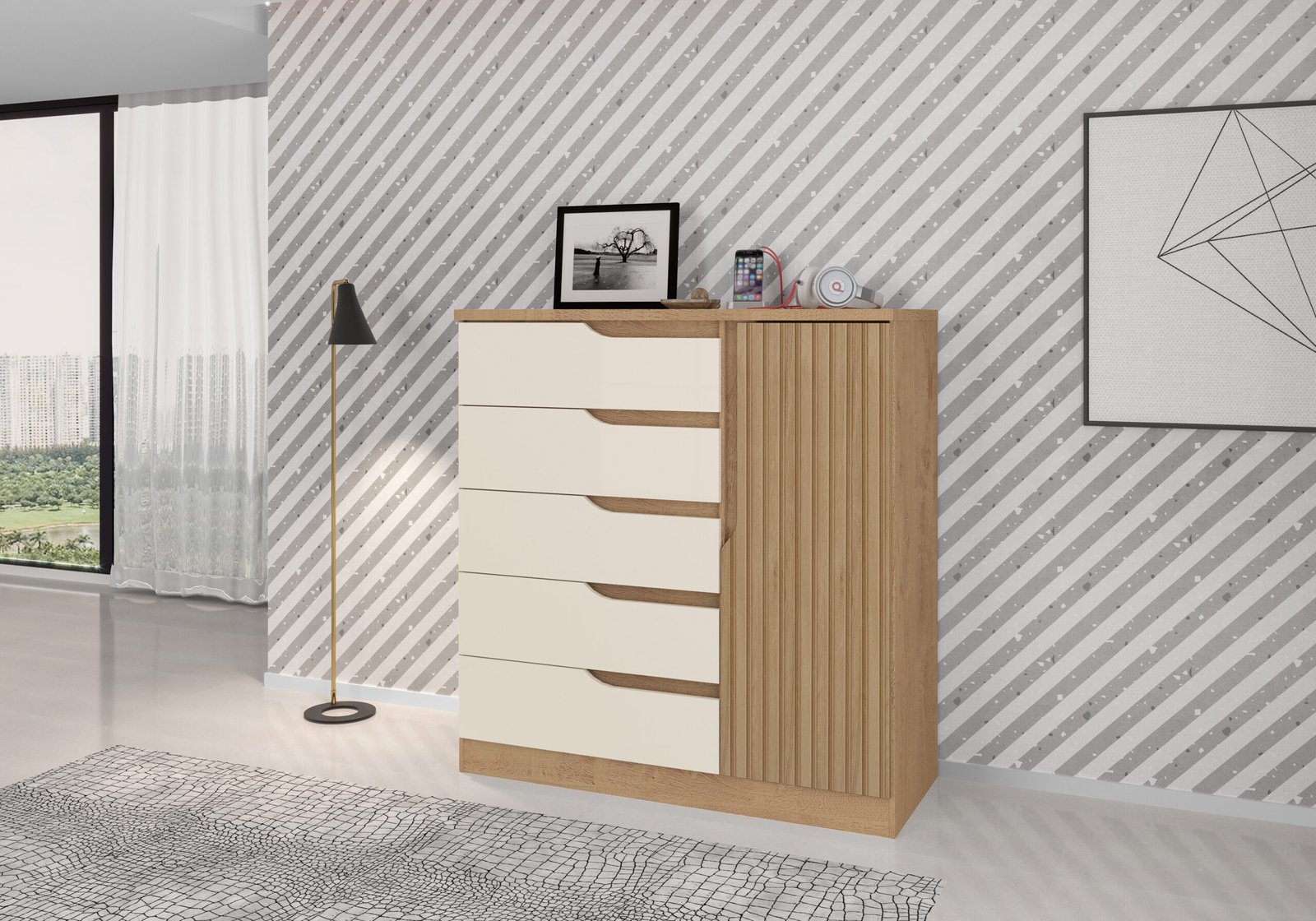 Cômoda Sapateira Paris New 5 Gavetas 1 Porta Atualle - Imagem 2