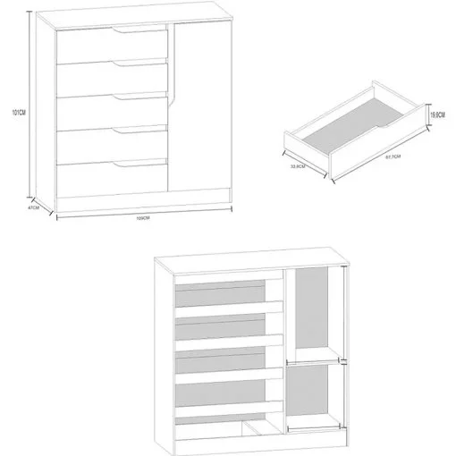 Cômoda Sapateira Paris New 5 Gavetas 1 Porta Atualle - Imagem 4