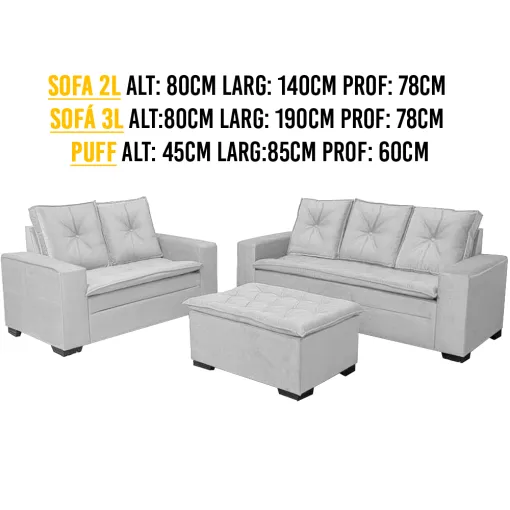 Conjunto de Sofá Turquia em Linho 2 e 3 Lugares com Puff União - Imagem 4