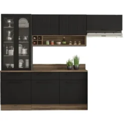 Cozinha Exclusive Completa 4 Peças 8 Portas 3 Gavetas com Vidro Itatiaia Grafite