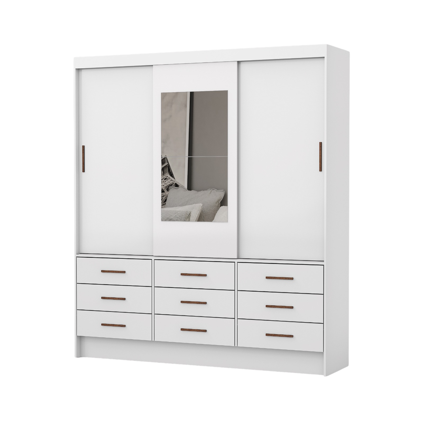 Guarda Roupa Sevilha Casal com Espelho 3 Portas 9 Gavetas Carioca - Imagem 2