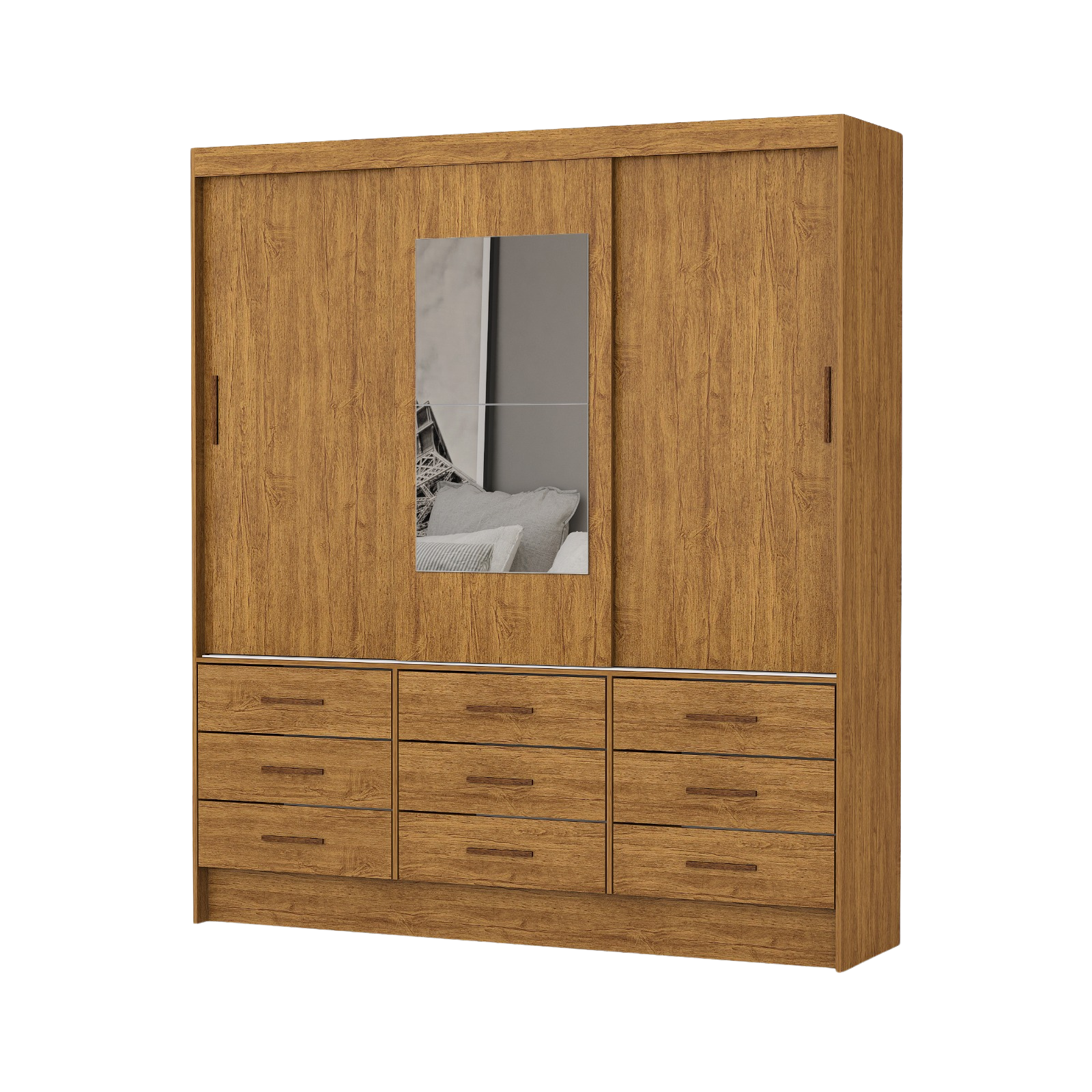 Guarda Roupa Sevilha Casal com Espelho 3 Portas 9 Gavetas Carioca - Imagem 4