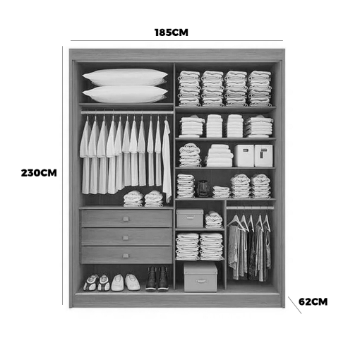 Guarda Roupa Athenas Ripado Solteiro 2 Portas 3 Gavetas D Doro - Imagem 3