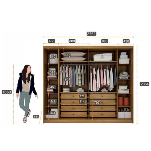 Guarda Roupa Coimbra Casal Ripado 6 Portas 8 Gavetas Novo Horizonte Cumaru Fendi - Imagem 4