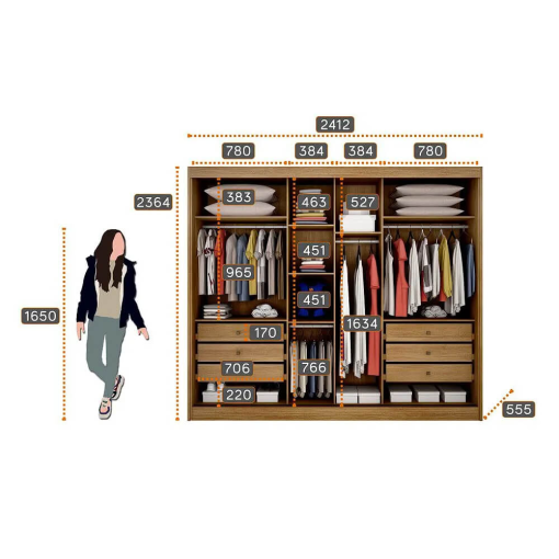 Guarda Roupa Diamond Casal Com Espelho 3 Portas 6 Gavetas Novo Horizonte - Imagem 4