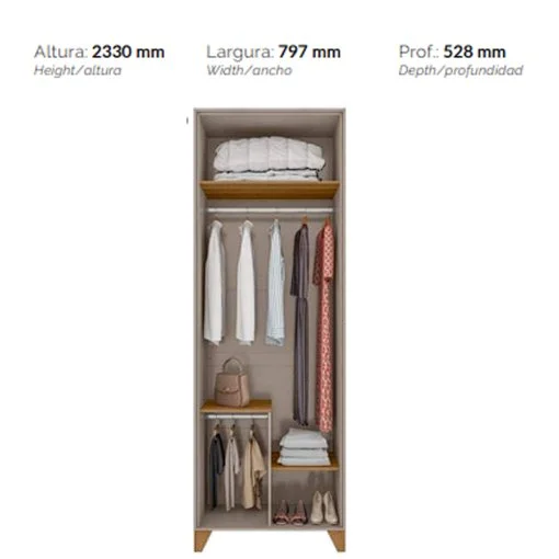 Guarda Roupa Verti Casal 5 Portas 3 Gavetas Fabrimoveis Gianduia Nature - Imagem 2