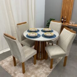 Mesa Berlim Redonda Cinamomo Com 4 Cadeiras Bege Cel Móveis
