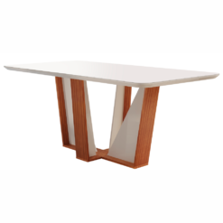 Mesa Veneza 135x90 Com Vidro Lj Móveis Cinamomo Off White