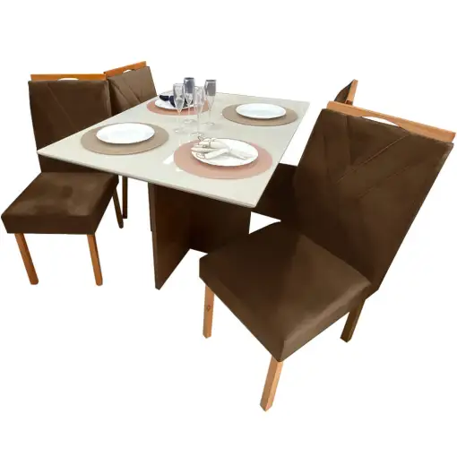 Mesa de Jantar Helo 120x90cm em Veludo com 4 Cadeiras California Poliman