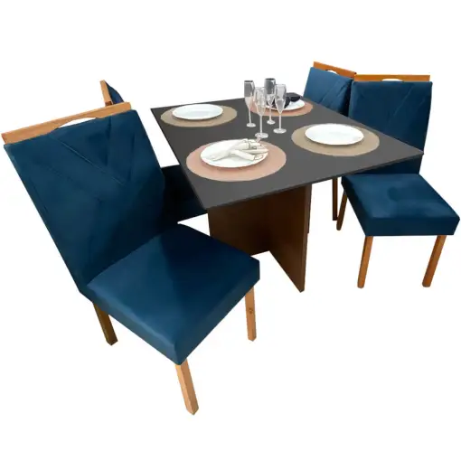 Mesa de Jantar Helo 90x90cm em Veludo com 4 Cadeiras California Poliman - Imagem 12
