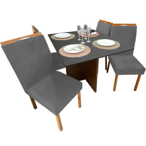 Mesa de Jantar Helo 90x90cm em Veludo com 4 Cadeiras California Poliman - Imagem 10