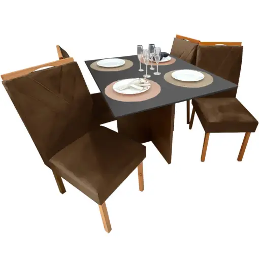 Mesa de Jantar Helo 90x90cm em Veludo com 4 Cadeiras California Poliman - Imagem 9