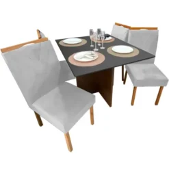 Mesa de Jantar Helo 120x90cm em Linho com 4 Cadeiras California Poliman