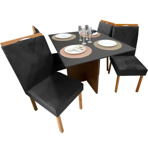 Mesa de Jantar Helo 90x90cm em Veludo com 4 Cadeiras California Poliman - Imagem 7