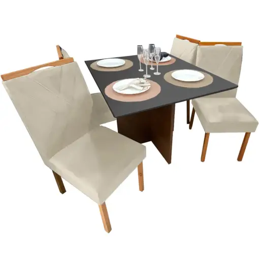 Mesa de Jantar Helo 90x90cm em Linho com 4 Cadeiras California Poliman - Imagem 4