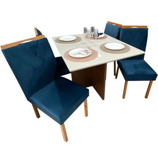 Mesa de Jantar Helo 90x90cm em Veludo com 4 Cadeiras California Poliman - Imagem 6