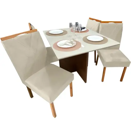 Mesa de Jantar Helo 90x90cm em Linho com 4 Cadeiras California Poliman