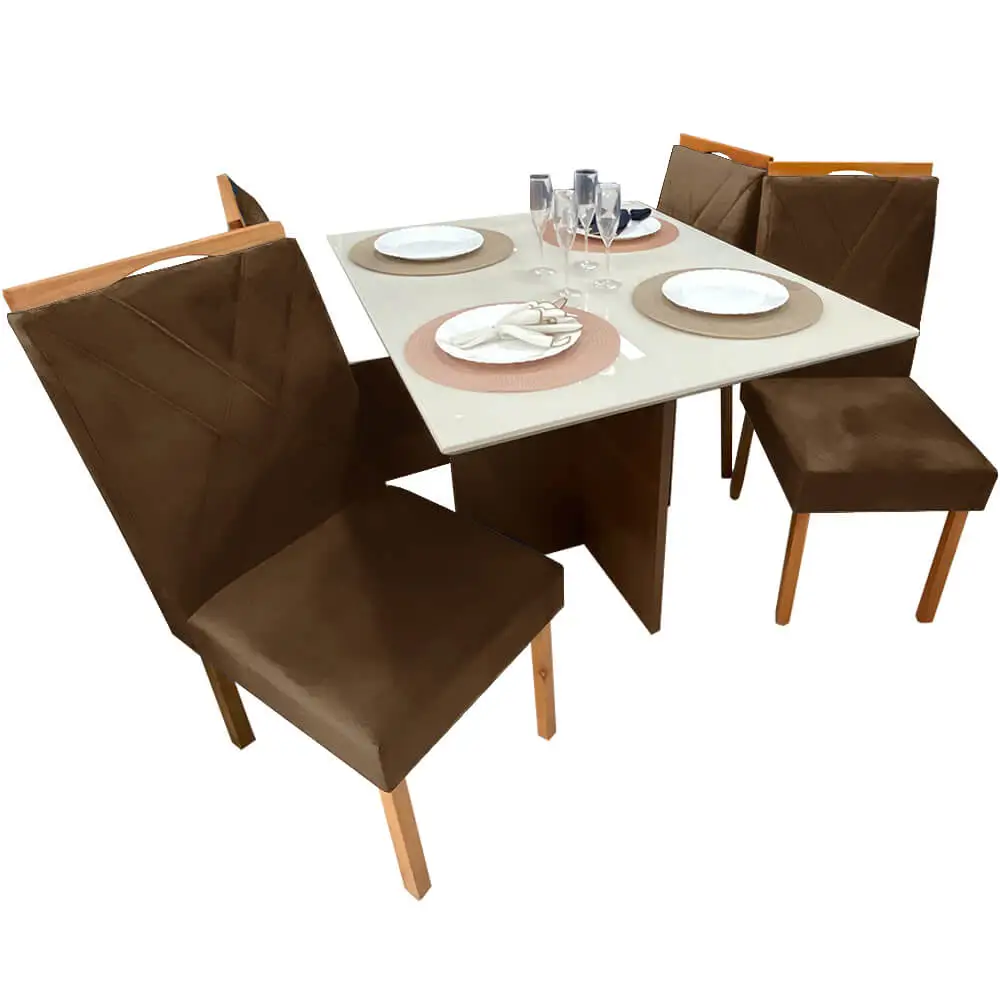 Mesa de Jantar Helo 90x90cm em Veludo com 4 Cadeiras California Poliman - Imagem 4