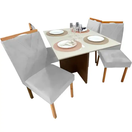 Mesa de Jantar Helo 90x90cm em Linho com 4 Cadeiras California Poliman - Imagem 2