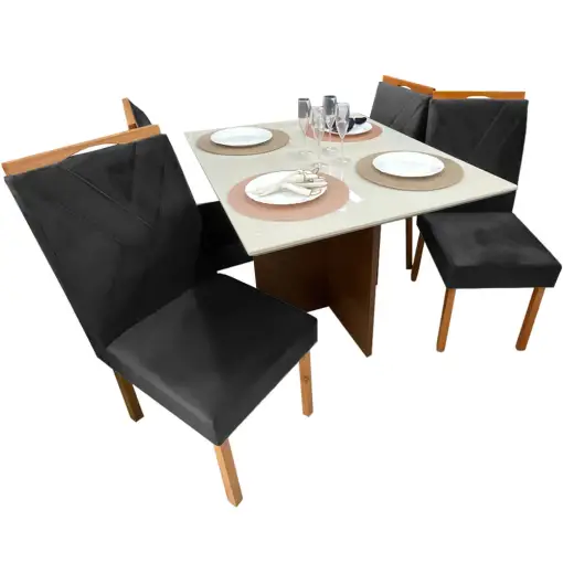 Mesa de Jantar Helo 90x90cm em Veludo com 4 Cadeiras California Poliman - Imagem 2