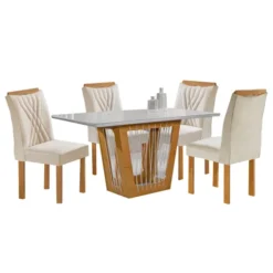 Mesa de Jantar Marselha 120x90cm com 4 Cadeiras Cel Móveis Cinamomo Off White