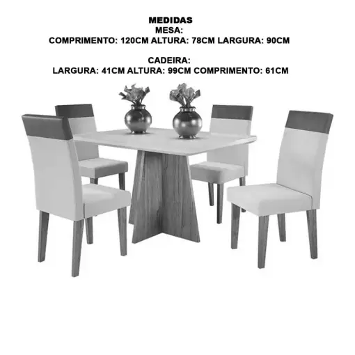 Mesa de Jantar Viena 120x90cm com 4 Cadeiras Turim Tecido Linho Viero - Imagem 4