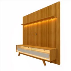 Painel Nobre Ripado 185 com Rack Requinte 172 Gelius Naturale Off White