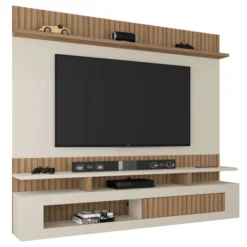 Painel Santiago para TV até 65 Polegadas 1 Porta Atualle Canelato Rústico 3D Natura Off White