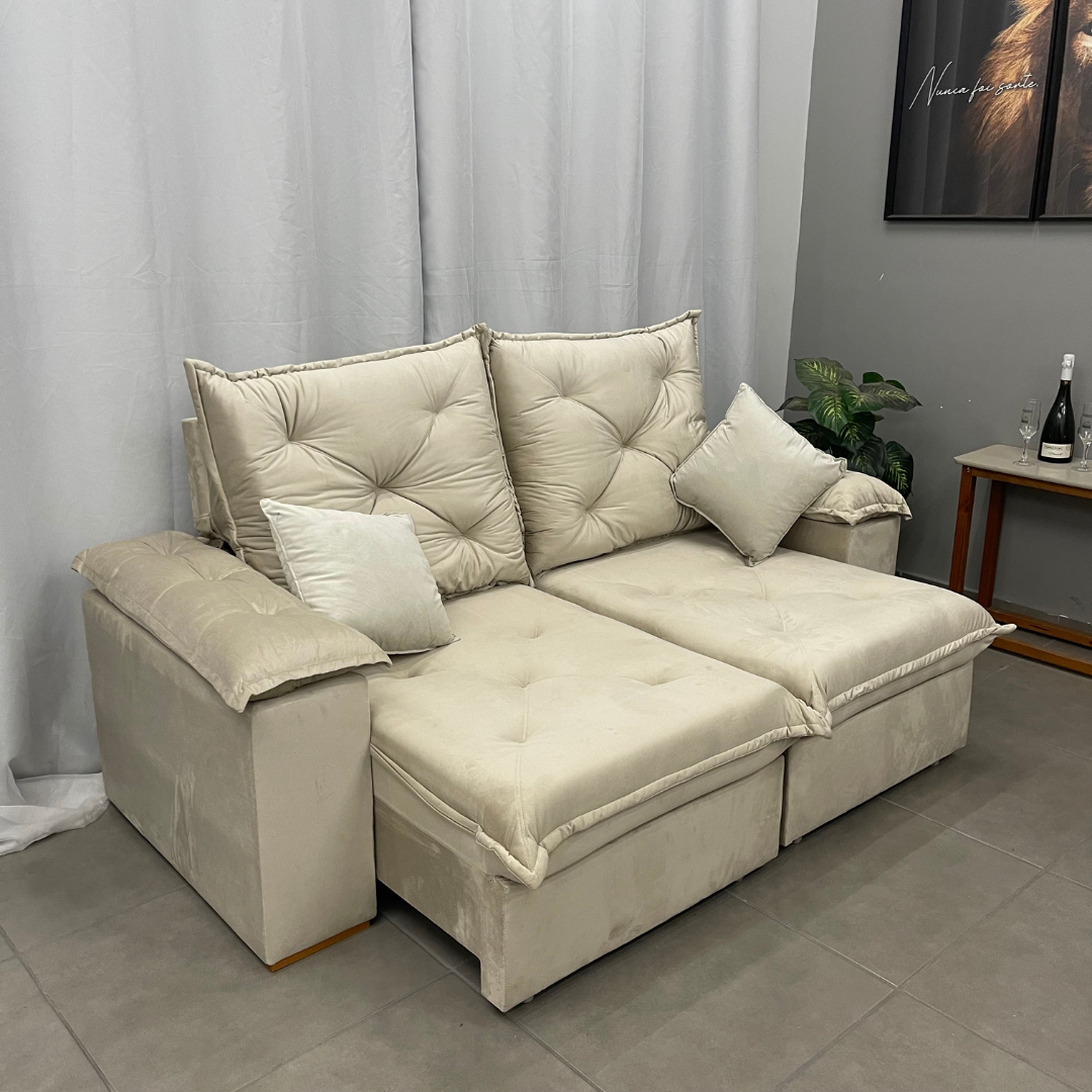 Sofá Porto Madero 4 Lugares Retrátil e Reclinável 230cm Tecido Veludo Imperial Decor - Imagem 5