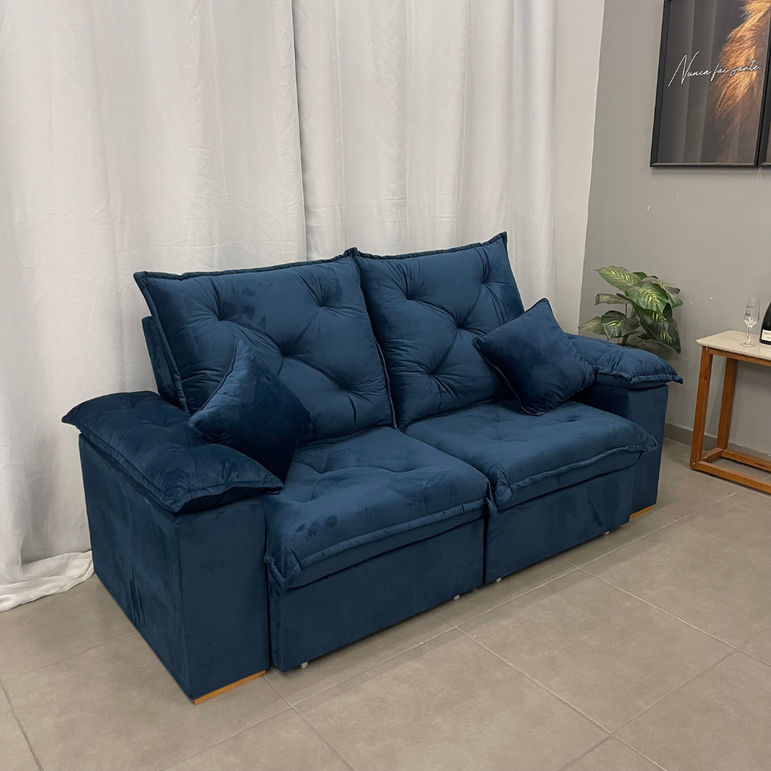 Sofá Porto Madero 4 Lugares Retrátil e Reclinável 230cm Tecido Veludo Imperial Decor - Imagem 6