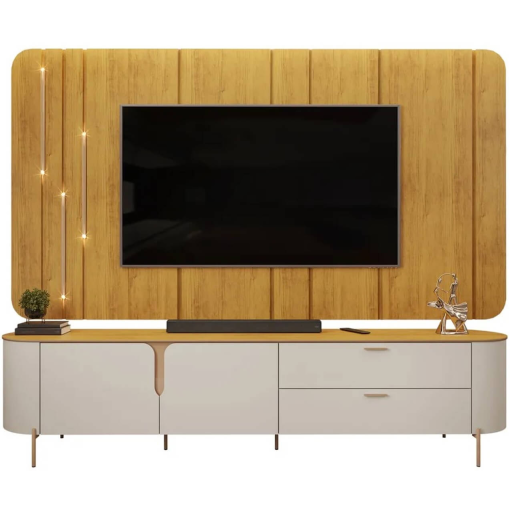 Rack Celine com Painel Celine para TV até 75 Polegadas com LED 2 Portas 2 Gavetas DJ
