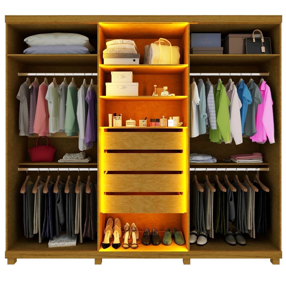 Guarda Roupa Absolute New Casal 6 Portas 4 Gavetas com Vidro Reflecta e LED Gelius - Imagem 5