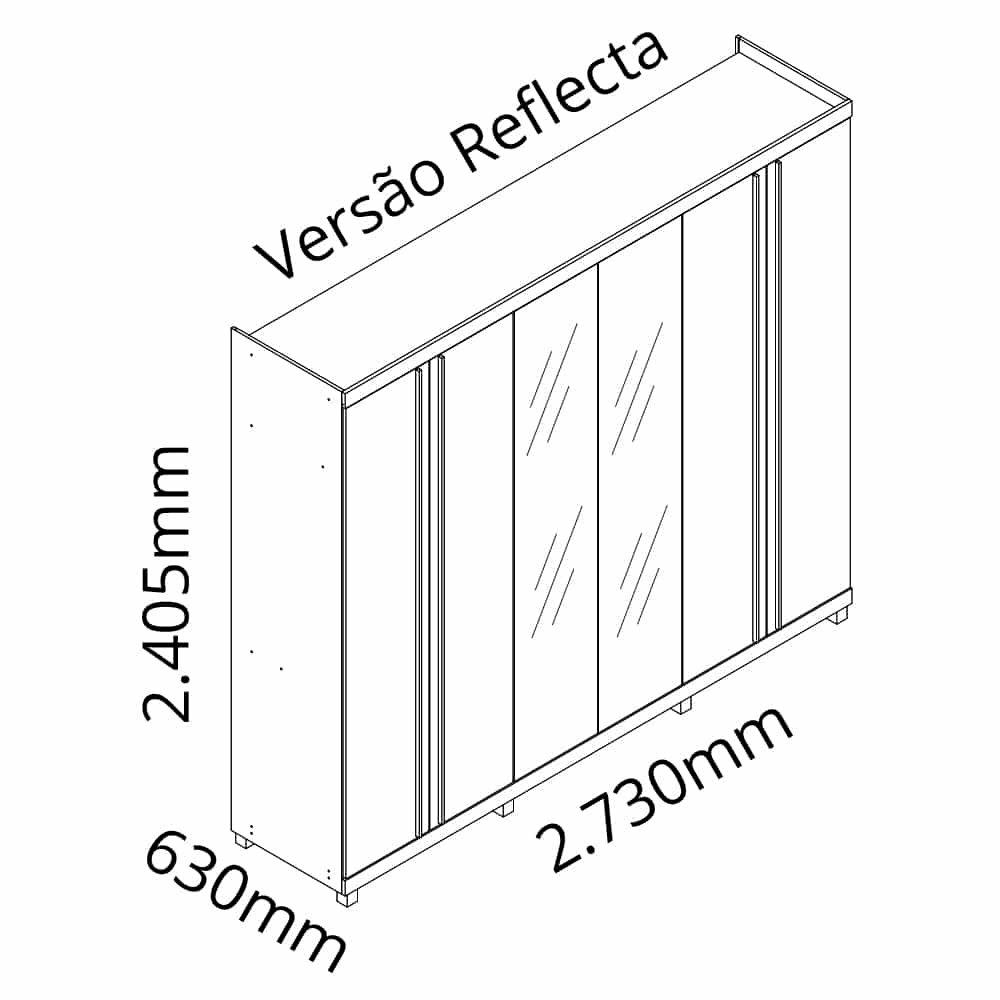 Guarda Roupa Absolute New Casal 6 Portas 4 Gavetas com Vidro Reflecta e LED Gelius - Imagem 4