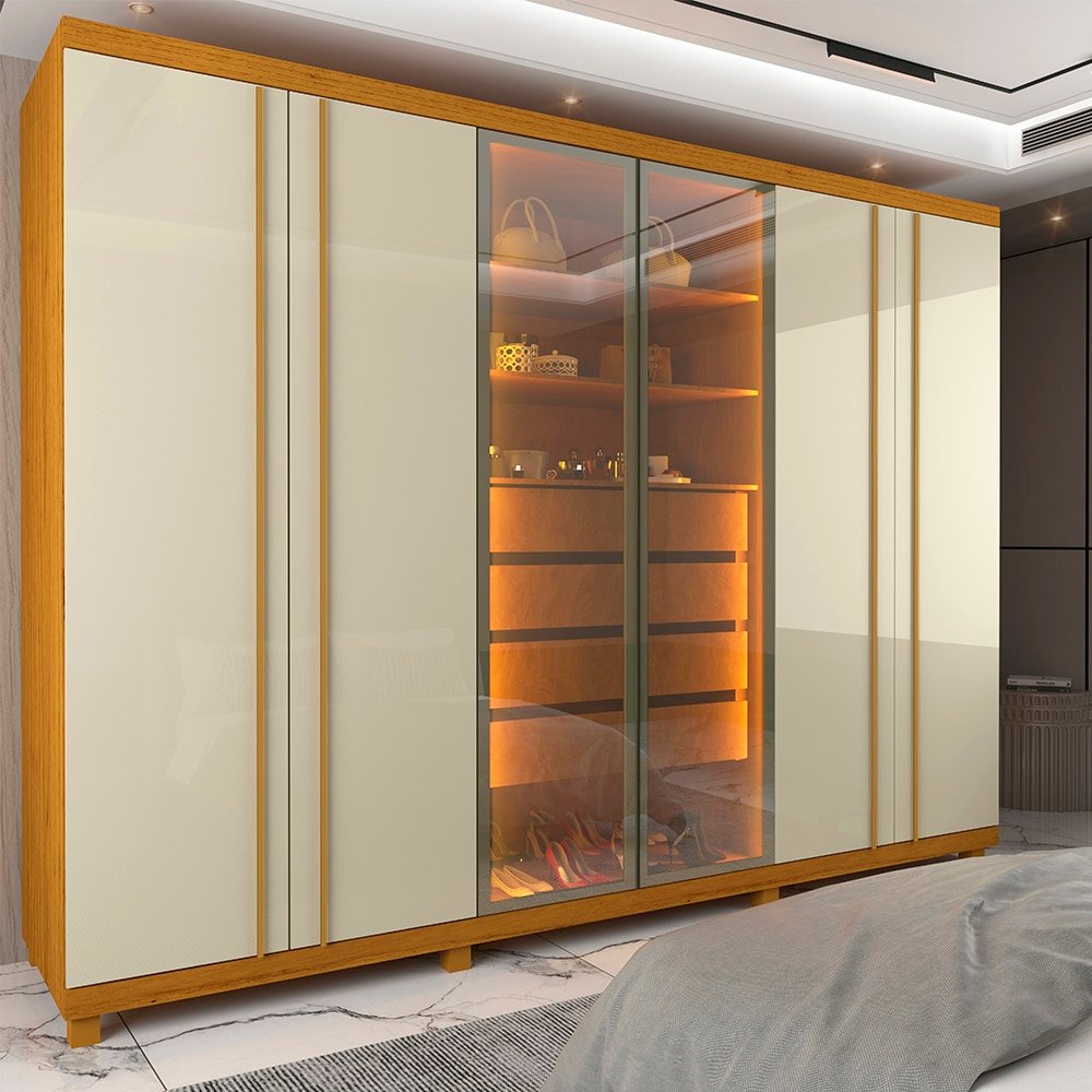 Guarda Roupa Absolute New Casal 6 Portas 4 Gavetas com Vidro Reflecta e LED Gelius - Imagem 3