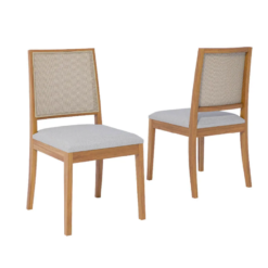 Conjunto 2 Cadeiras Cimol Buriti Natuame em Madeira com Tecido Linho - Cinza