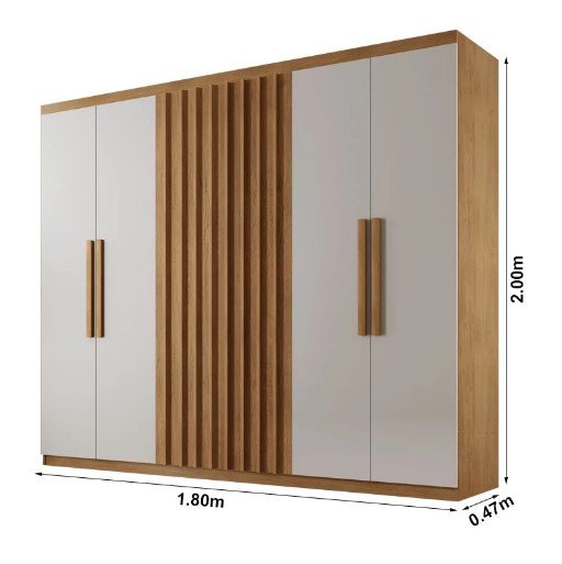Guarda Roupa Casal 6 Portas e 2 Gavetas Cairo Cor Naturale/Off White - Imagem 3