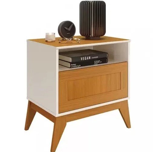 Mesa de Cabeceira Urban 1 Gaveta EDN Off White Cedro