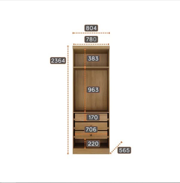 Modulado Guarda Roupa Rizon 2 Portas e 3 gavetas Novo Horizonte - Imagem 4