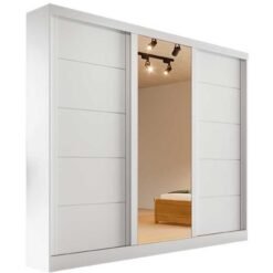 Guarda Roupa Casal 3 Portas de Correr e 4 Gavetas c/ Espelho Capri Bianchi