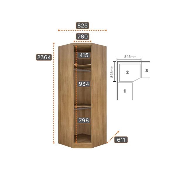 Modulado Guarda Roupa Rizon Canto Obliquo 1 Porta Novo Horizonte - Imagem 5