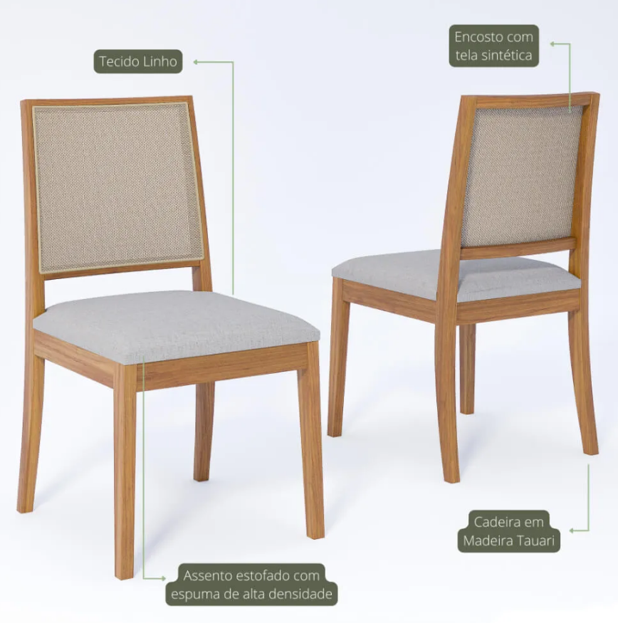 Conjunto 2 Cadeiras Cimol Buriti Natuame em Madeira com Tecido Linho - Cinza - Imagem 3