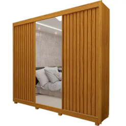 Guarda Roupa Teresópolis Ripado Com Espelho 100% Mdf Cedro - Rud Rack