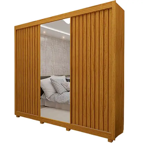Guarda Roupa Teresópolis Ripado Com Espelho 100% Mdf Cedro - Rud Rack