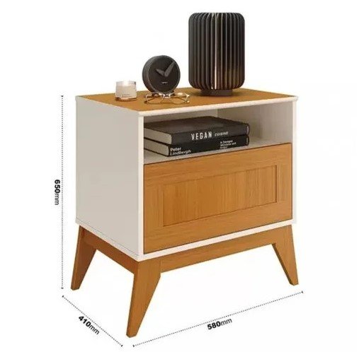 Mesa de Cabeceira Urban 1 Gaveta EDN Off White Cedro - Imagem 4