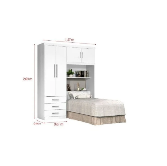 Guarda Roupa Solteiro com Cabeceira Baú México Rudrack - Imagem 6