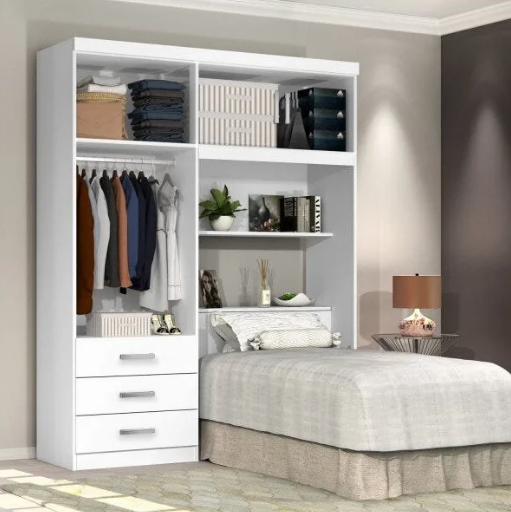 Guarda Roupa Solteiro com Cabeceira Baú México Rudrack - Imagem 3